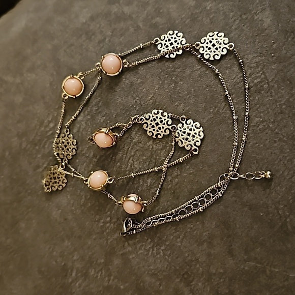 VTG Filigree Pink Beaded Long Station Sweater Necklace - Picture 6 of 8